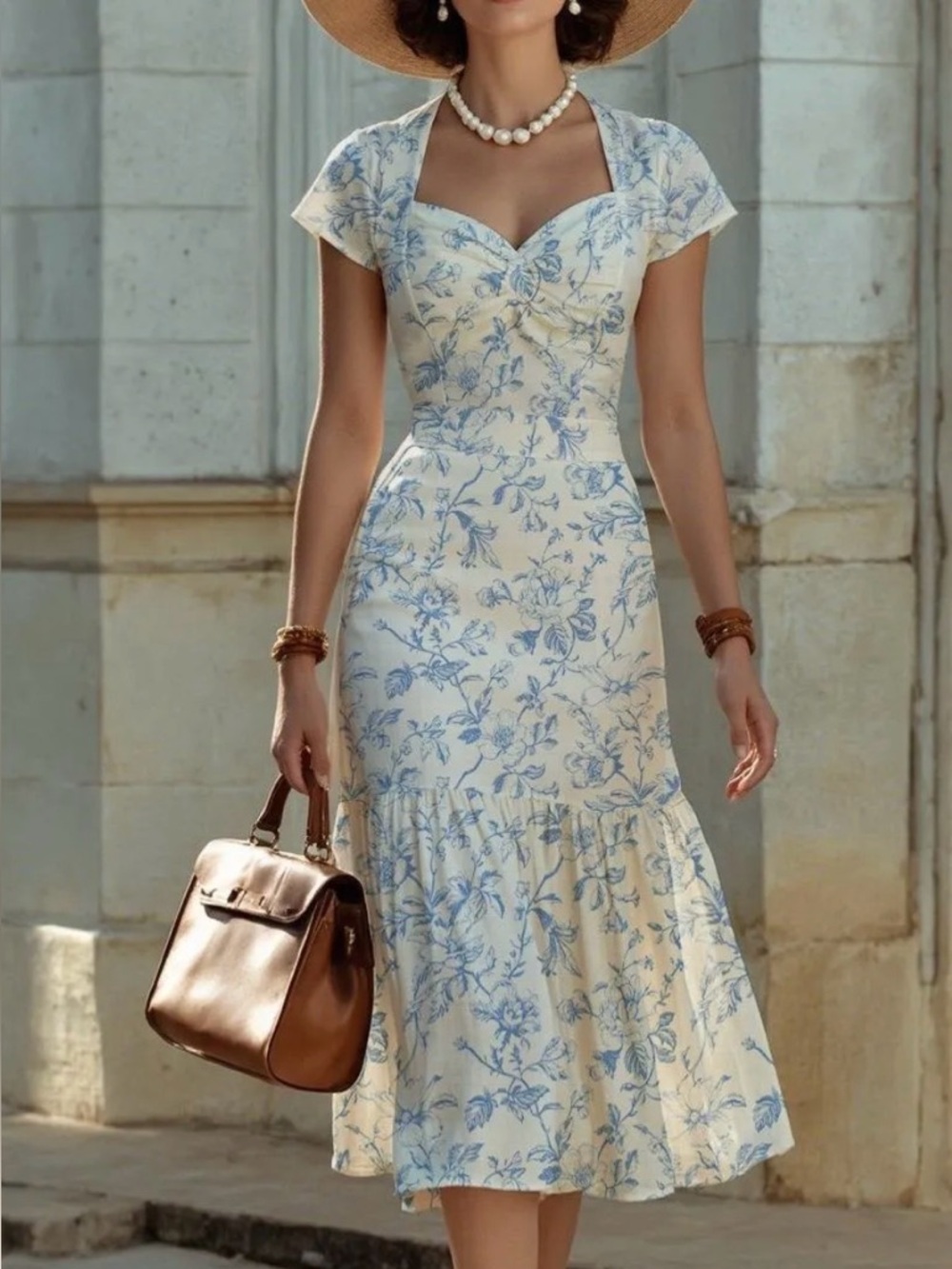 Floral Blue and White Women's Dress #105